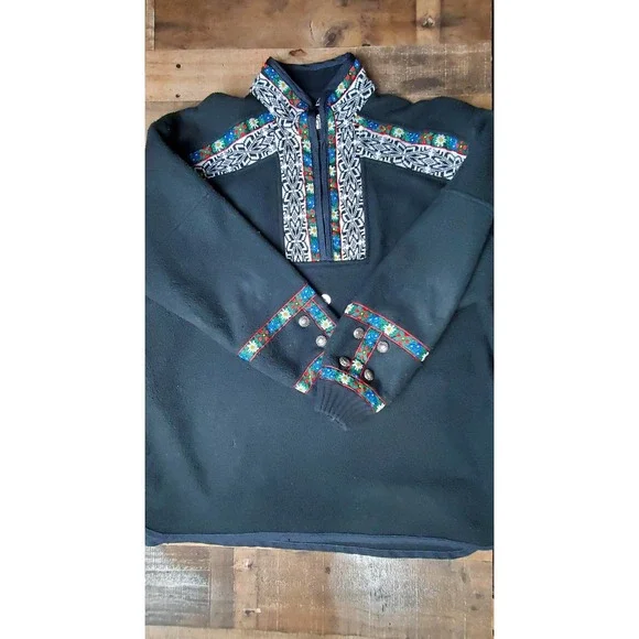 Obermeyer vintage fleece embroidered pullover women's large black - Picture 2 of 13